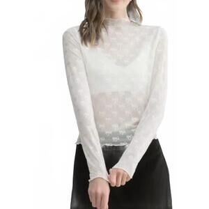 NEW CORE IN FASHION bow print sheer lace top in white